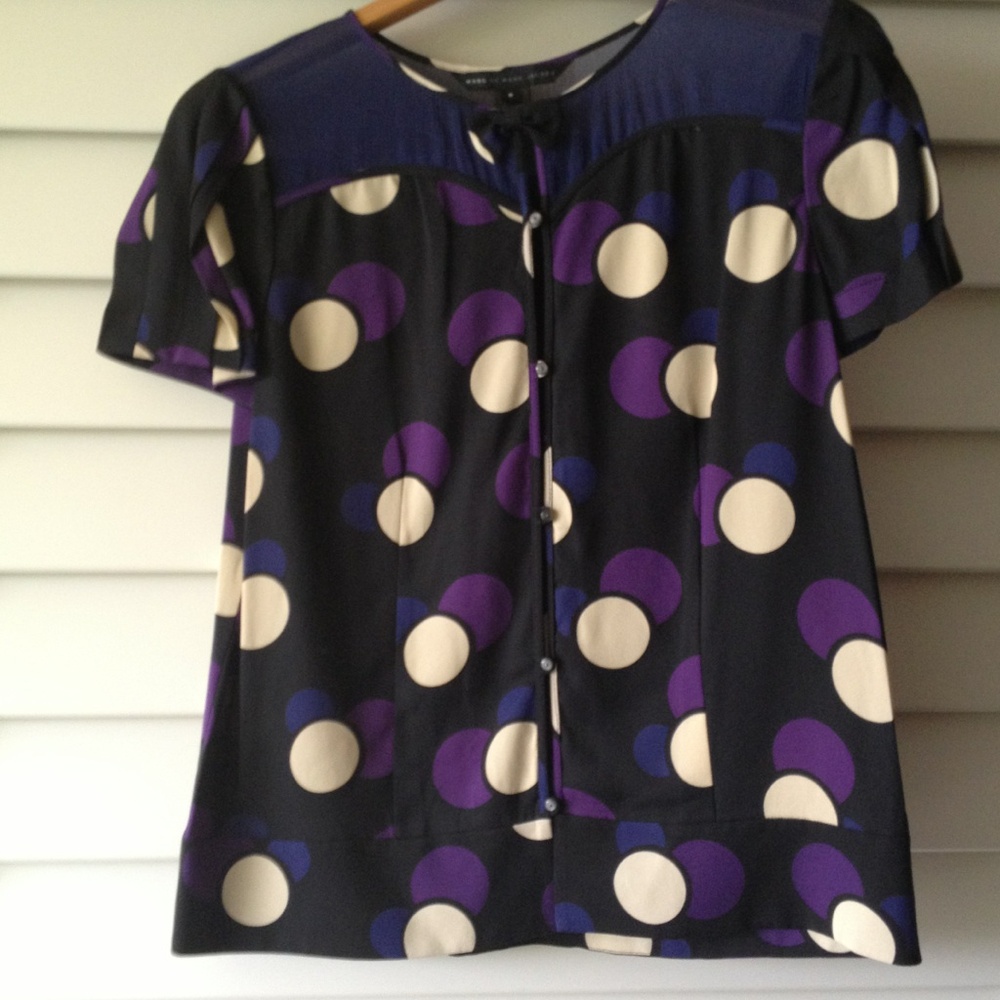 Marc By Marc Jacobs Black and Purple Polka Dot Blouse